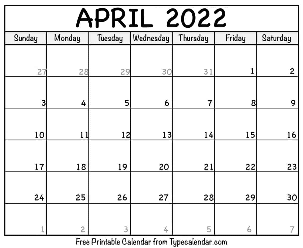 Catch Calendar Page Of April 2022