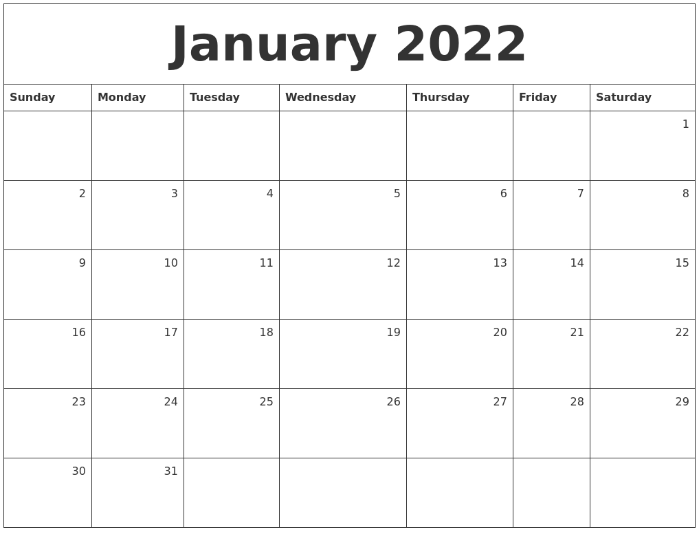 Catch Calendar To Print January 2022