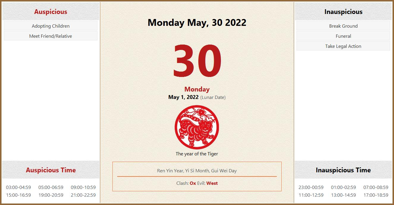 Catch Chinese Calendar May 2022
