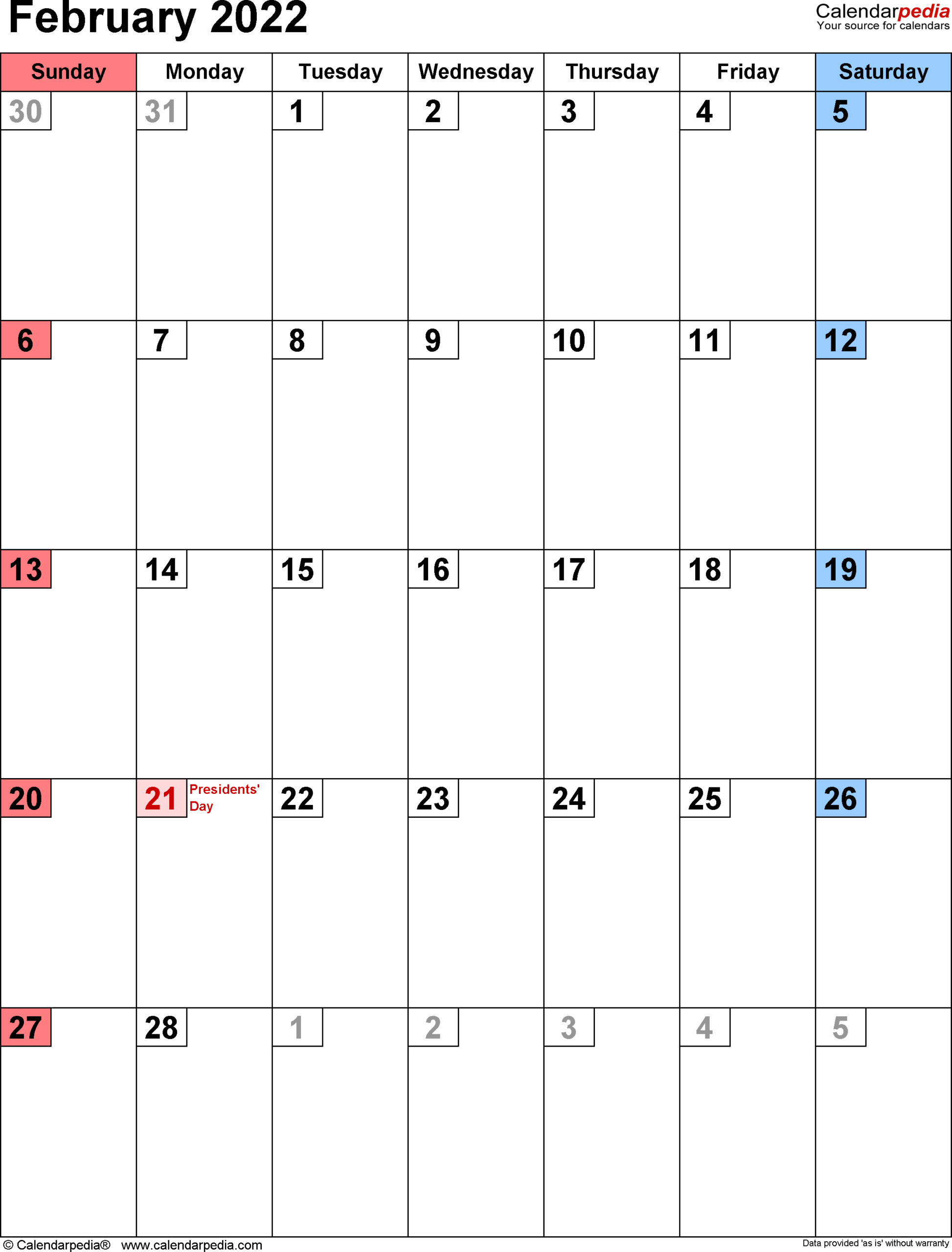 Catch February 2022 Calendar Word