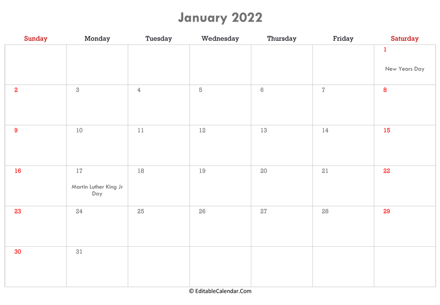 Catch January 2022 Calendar Editable