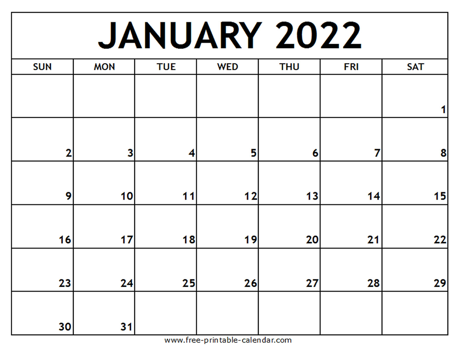 Catch January 2022 Calendar India