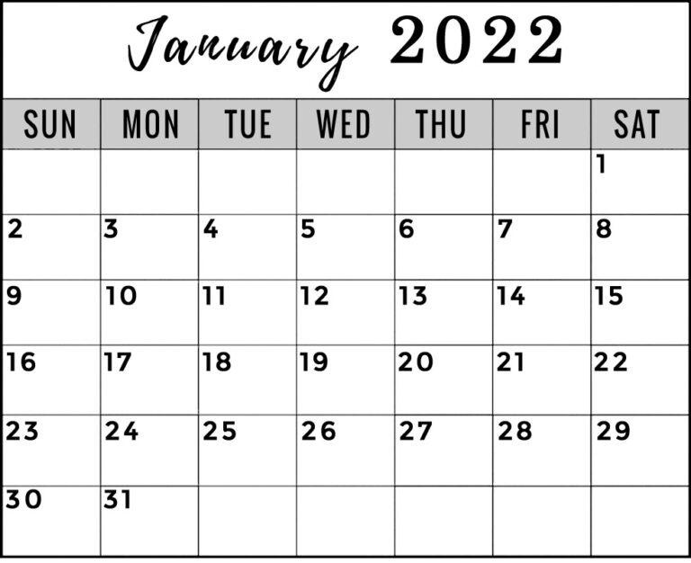 Catch January 2022 Calendar Landscape