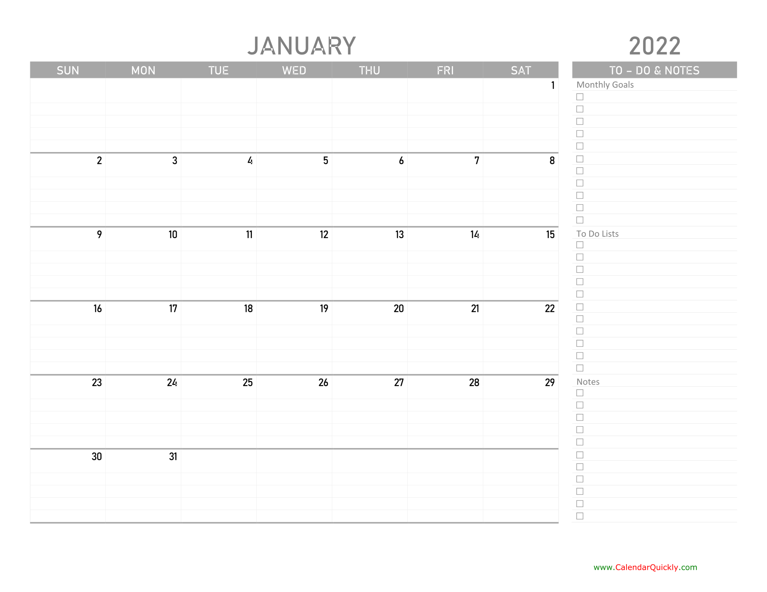 Catch January 2022 Calendar Large Print