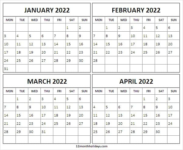 Catch January 2022 Calendar With Lines