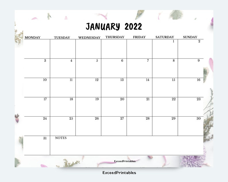 Catch January 2022 Printable Calendar Landscape