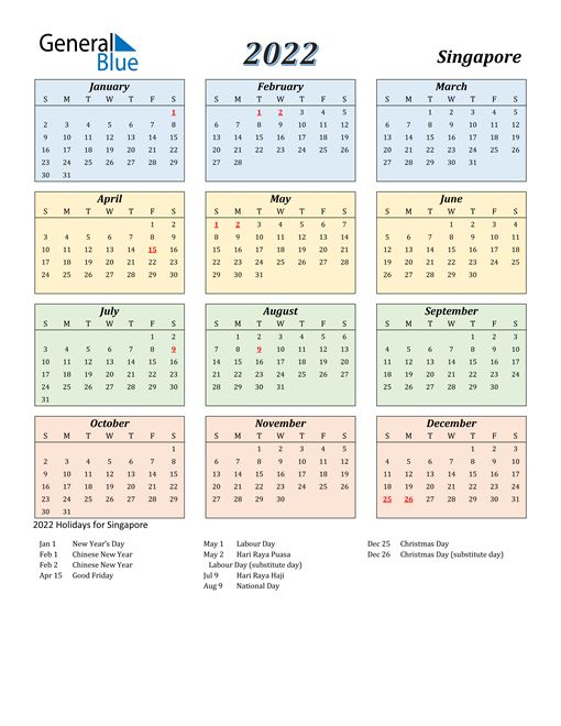 Catch January 2022 Singapore Calendar