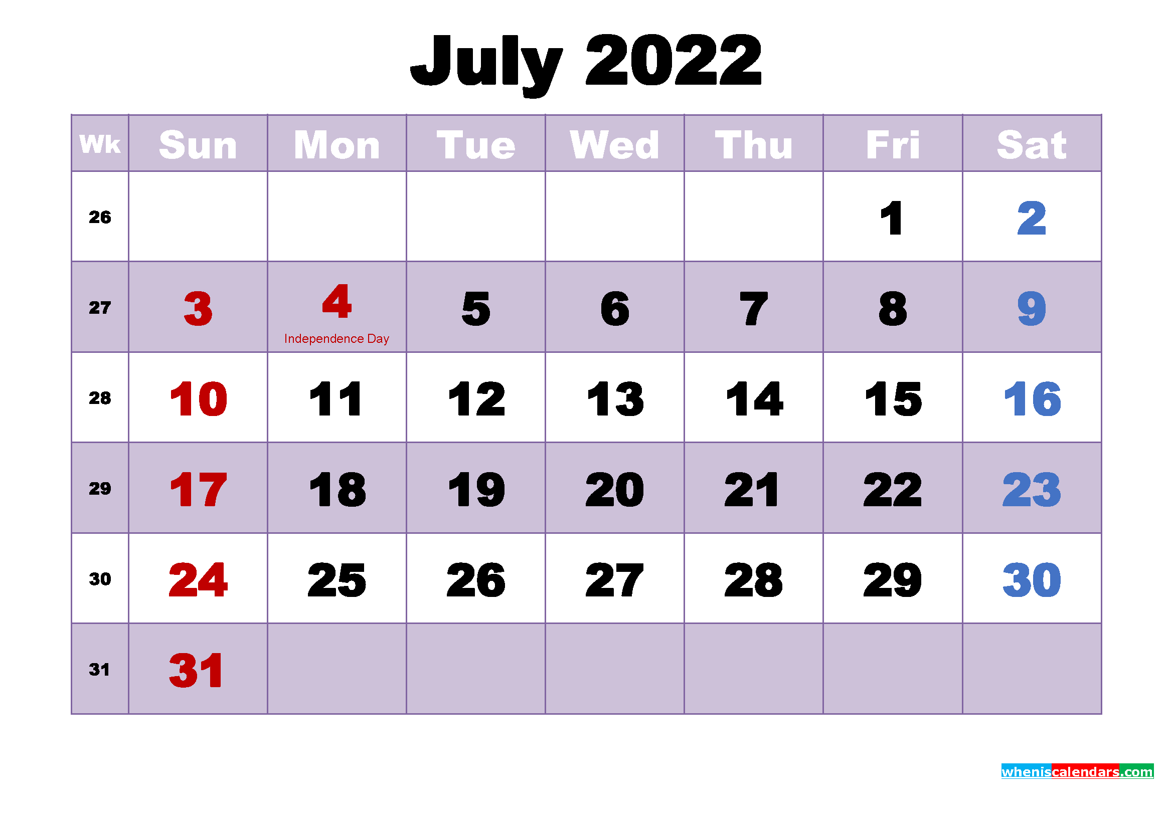 Catch July 2022 Blank Calendar