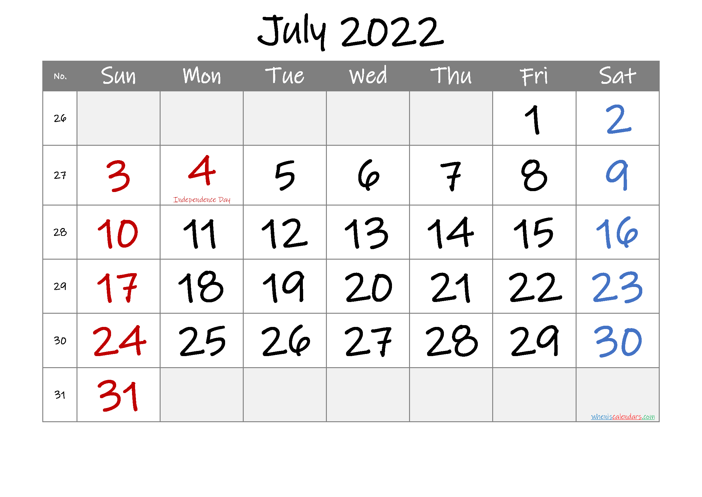 Catch July 2022 Blank Calendar