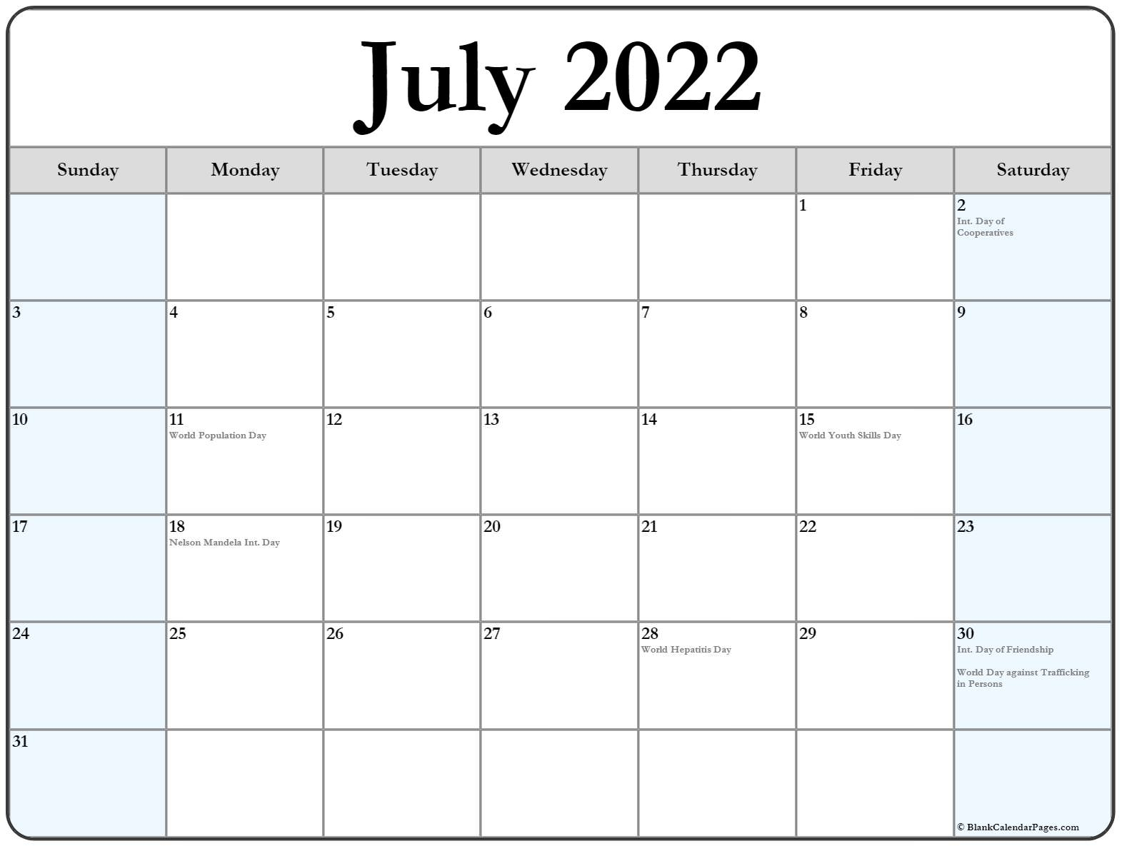 Catch July 2022 Calendar Printable Free