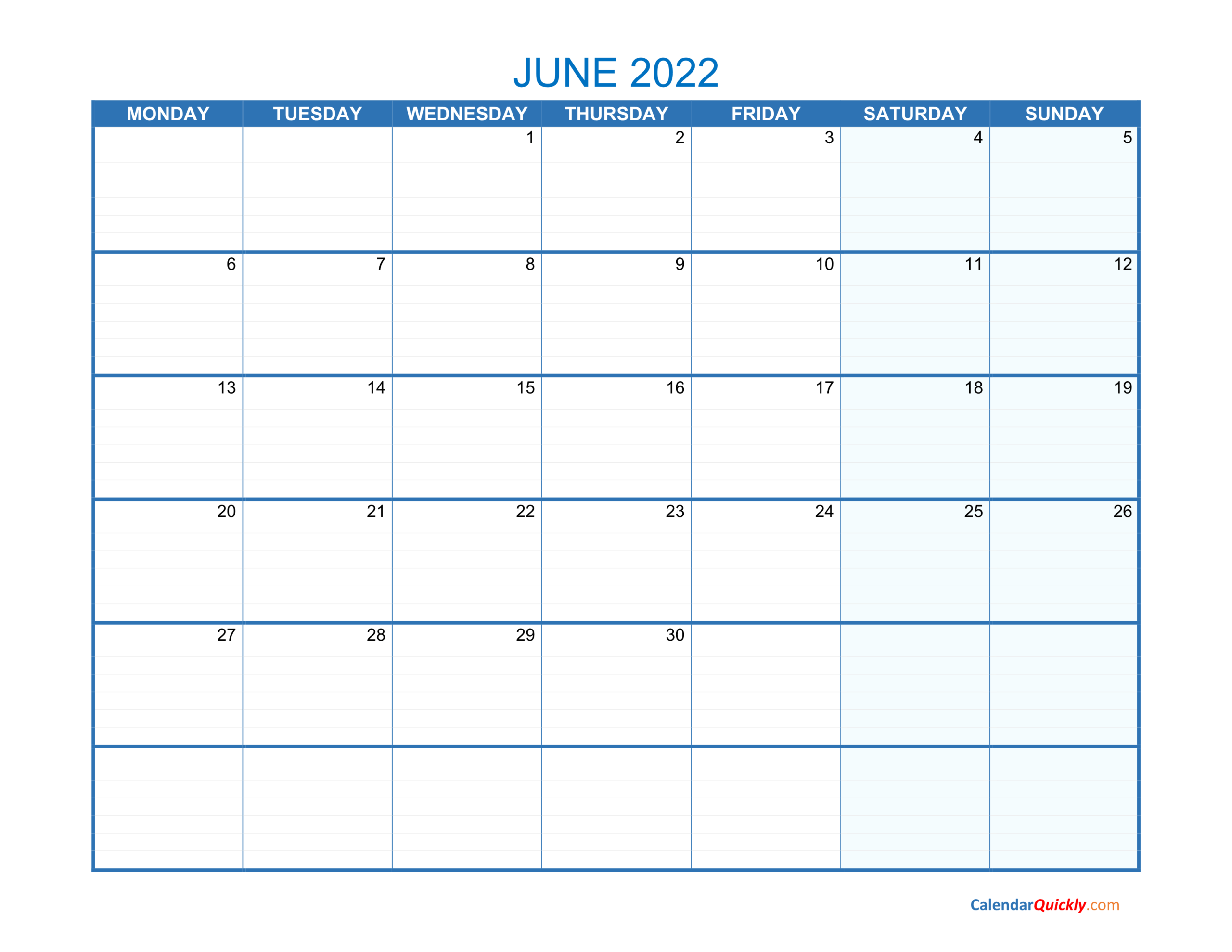 Catch June 2022 Blank Calendar