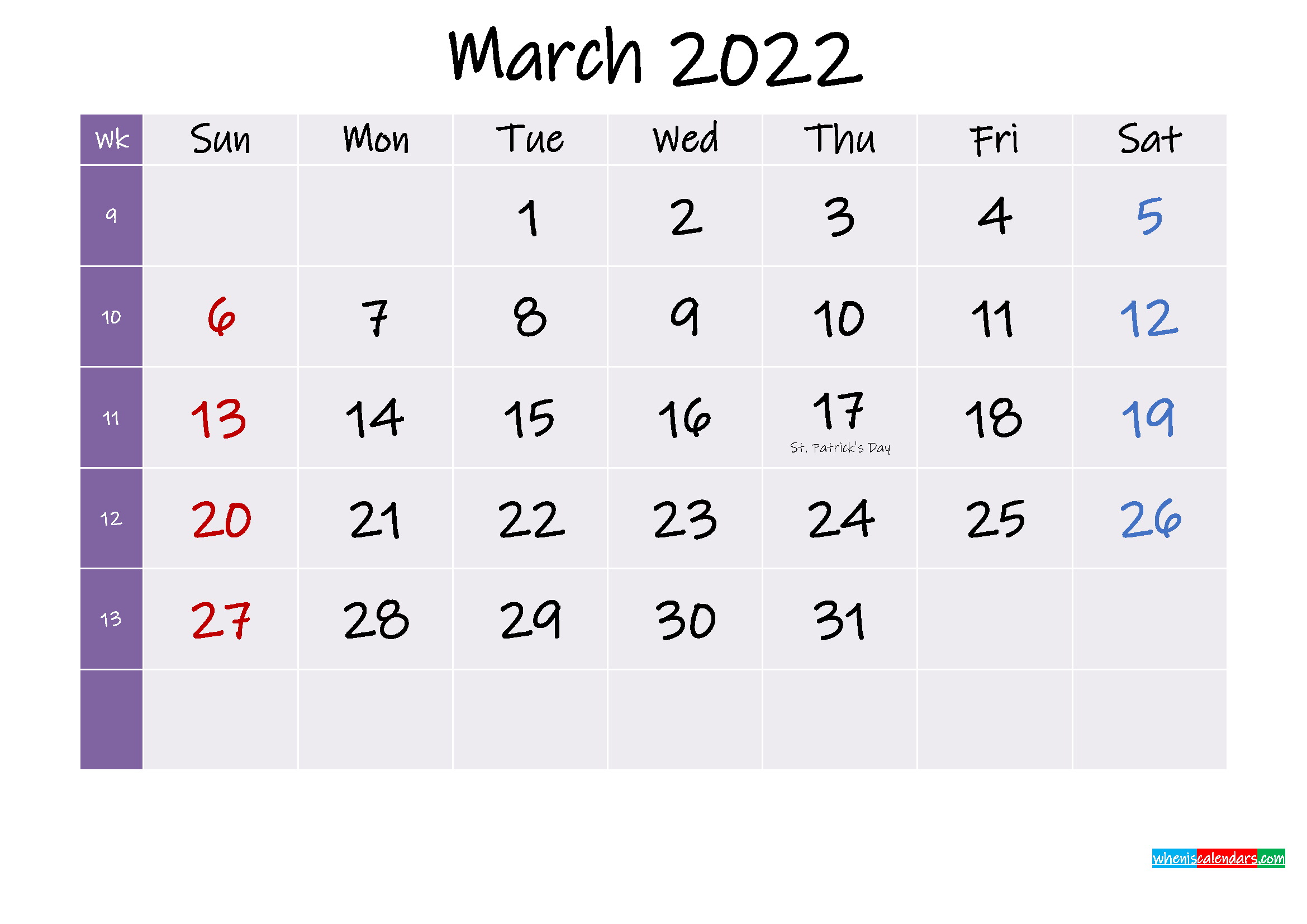 Catch March 2022 Calendar Usa