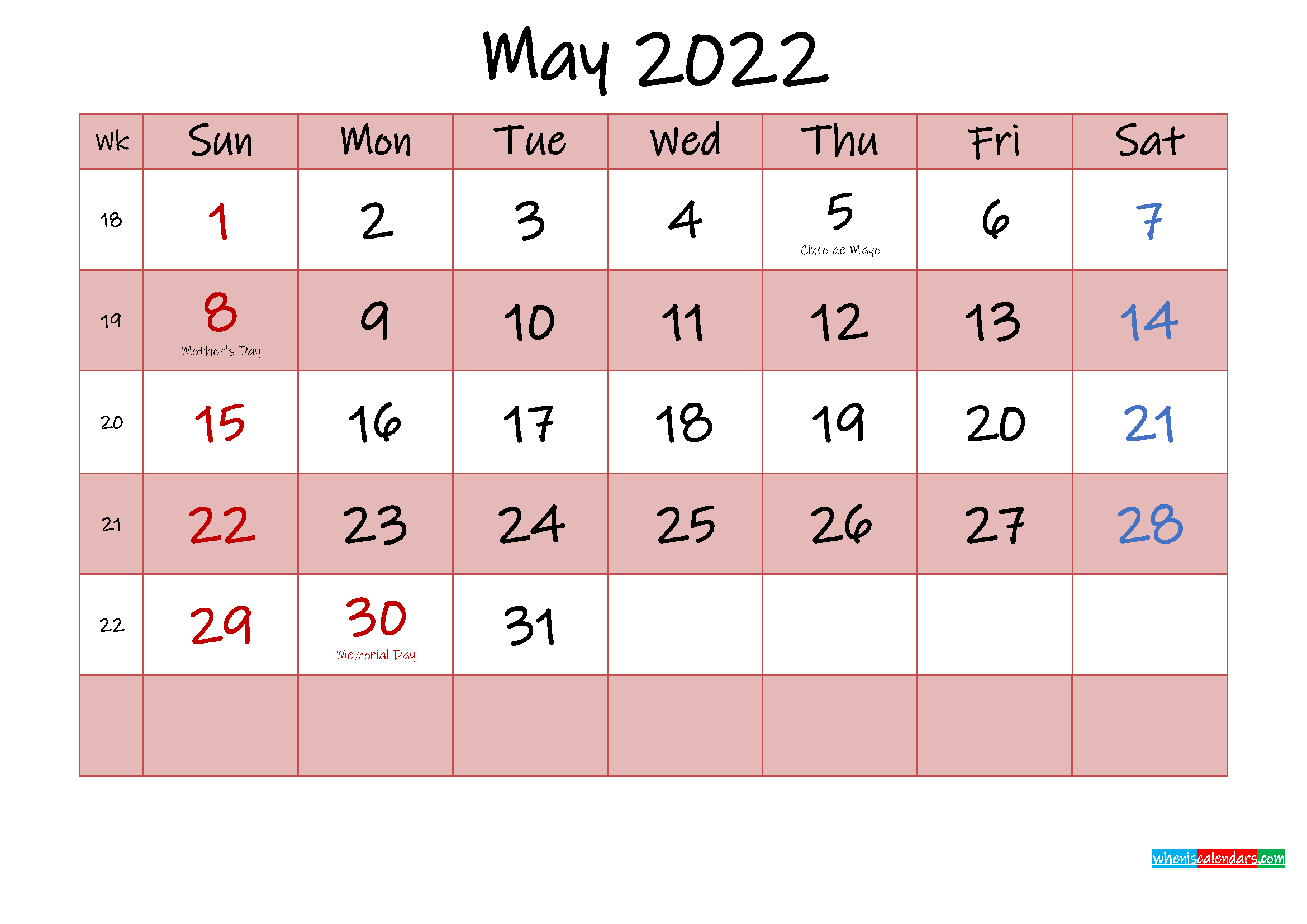 Catch May 2022 Calendar Page