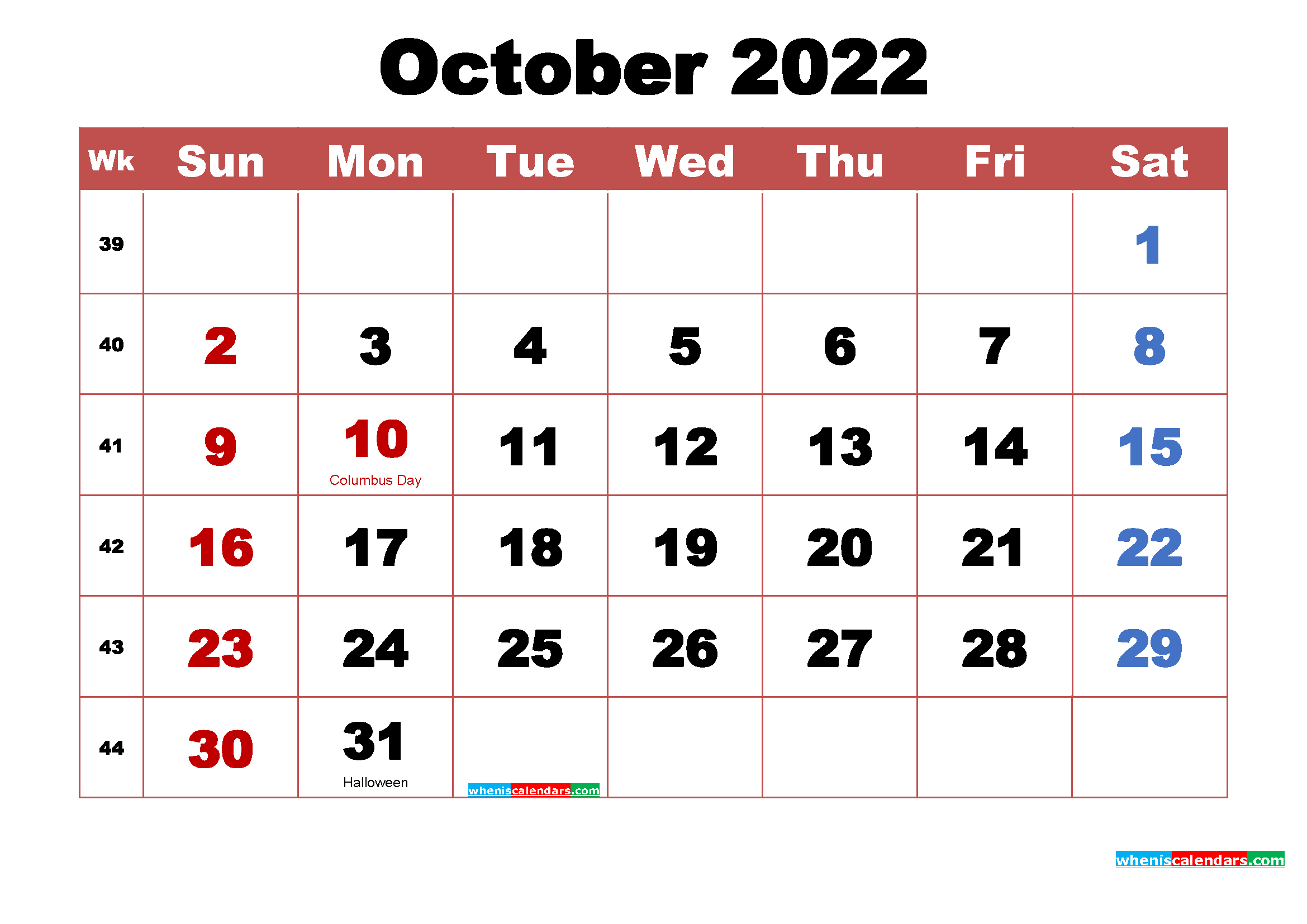 Catch October 2022 Holiday Calendar