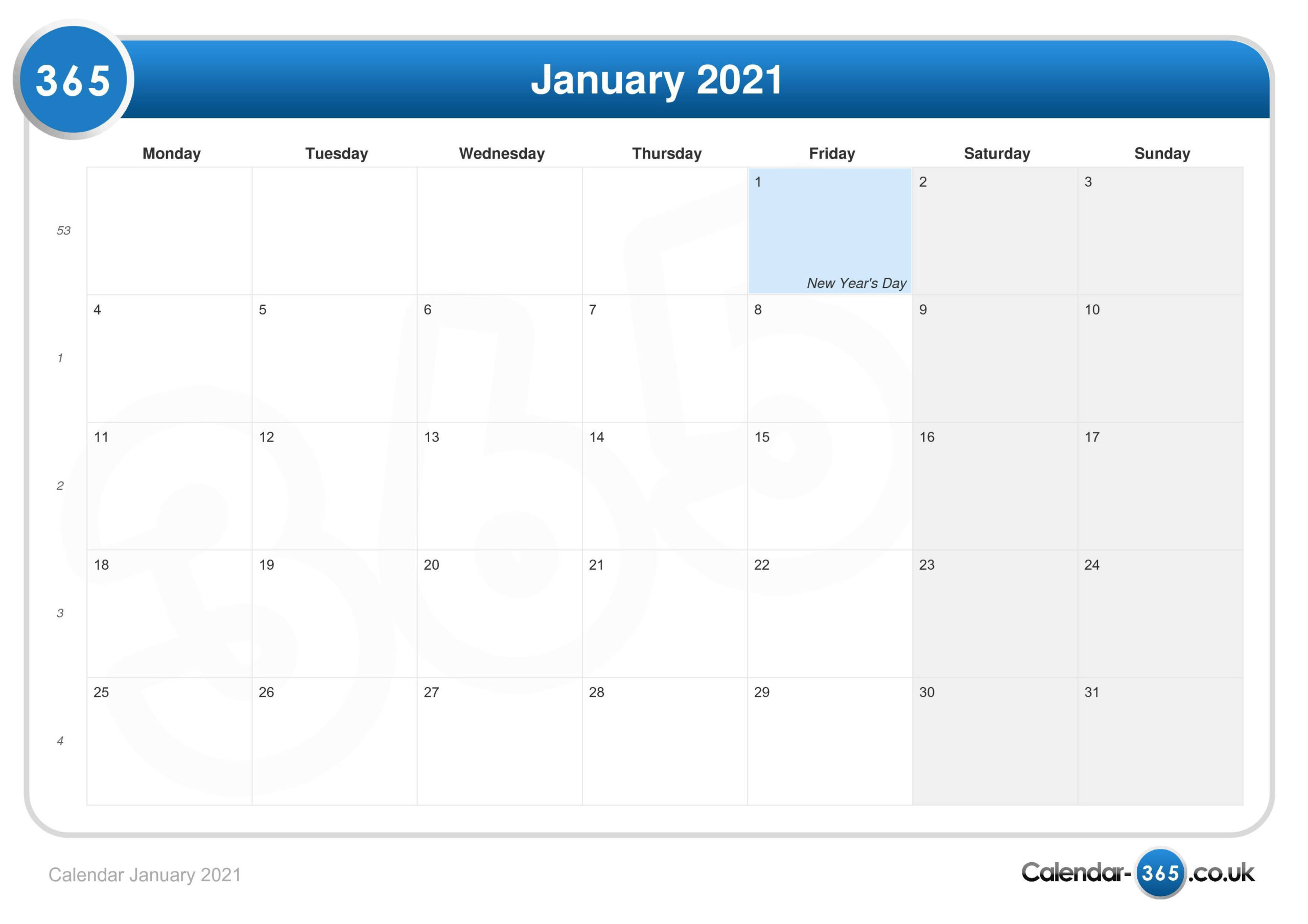 Collect 123 Calendar January 2022