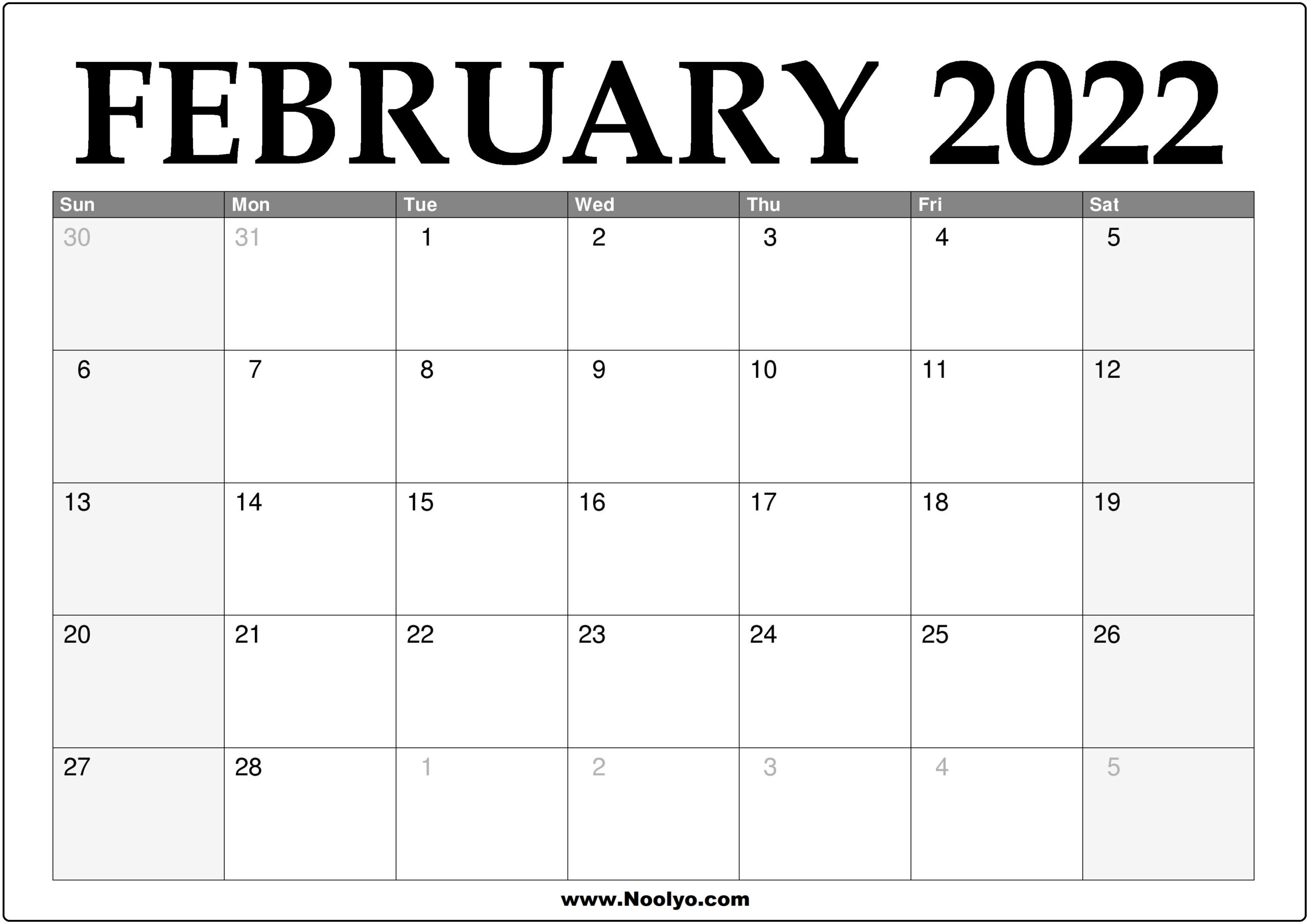 Collect 2022 Calendar For February
