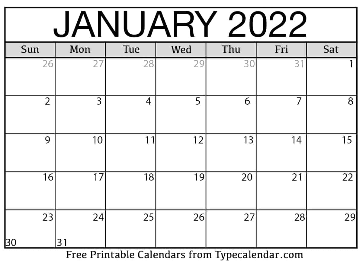 Collect 2022 Calendar For January