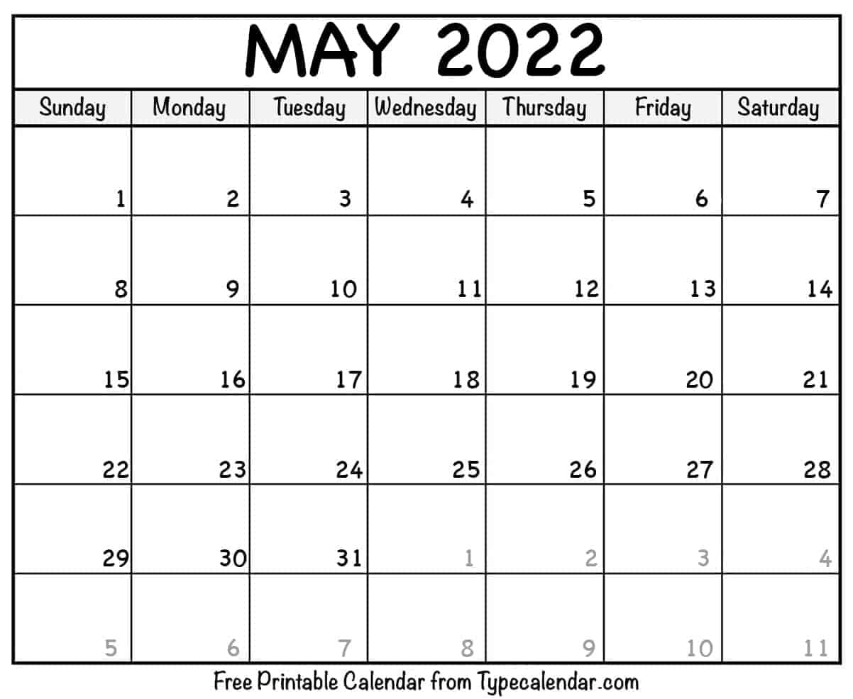 Collect 2022 Calendar Month Of May