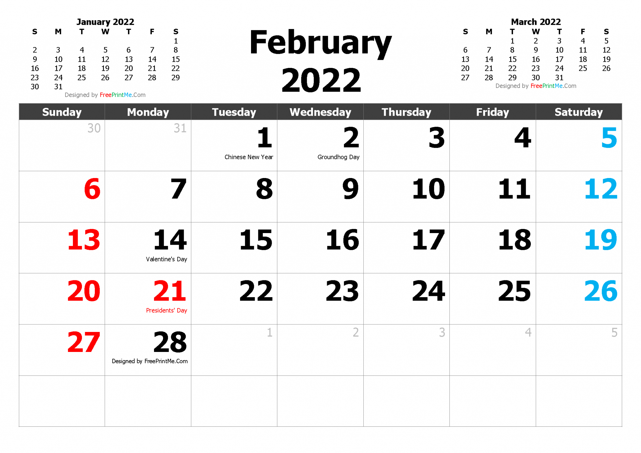 Collect 2022 February Calendar Template