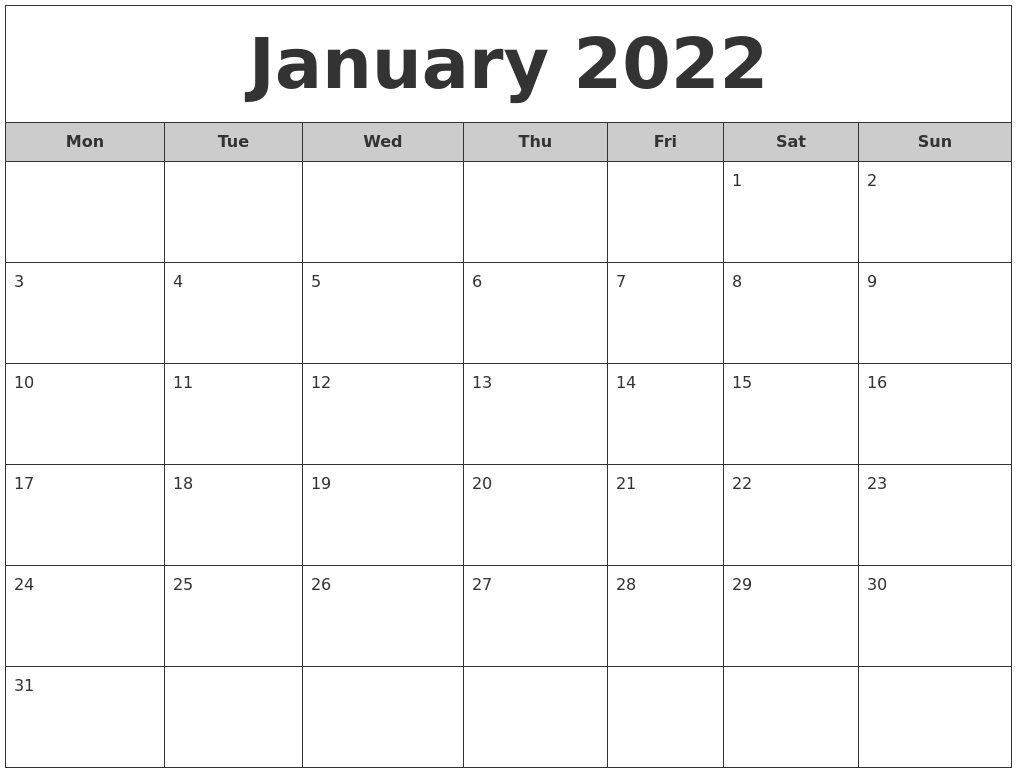 Collect 2022 January Ka Calendar