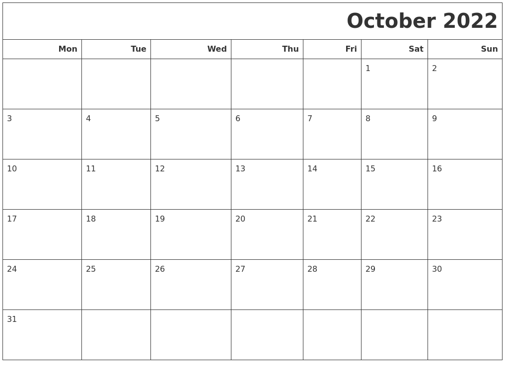 Collect 2022 Ka October Ka Calendar
