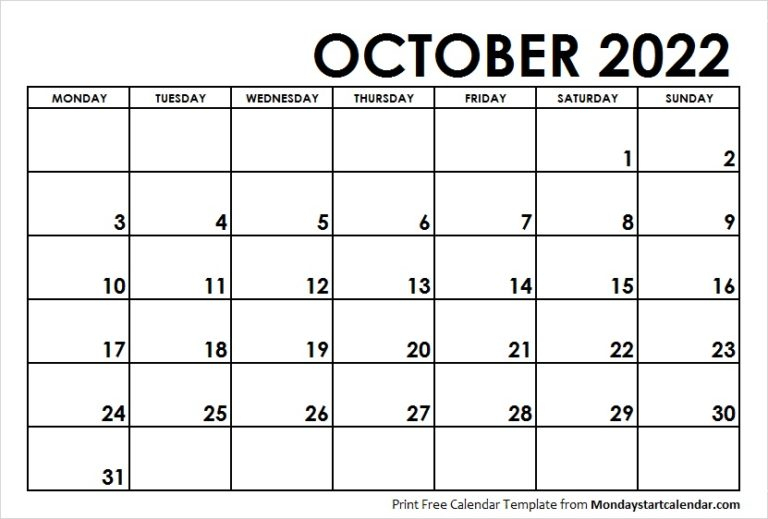 Collect 2022 October Calendar With Holidays
