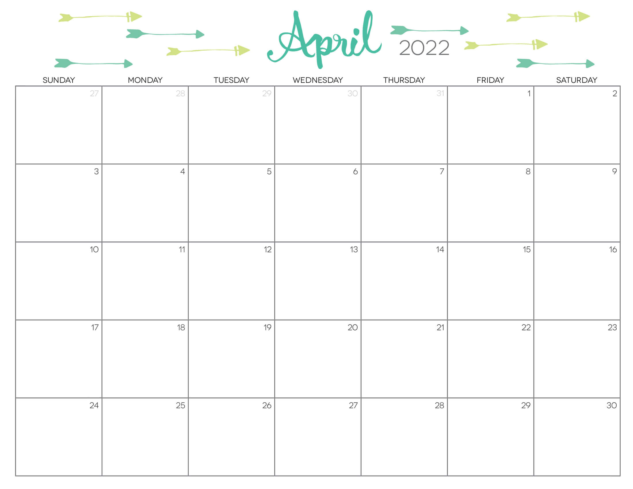 Collect April 2022 Blank Calendar