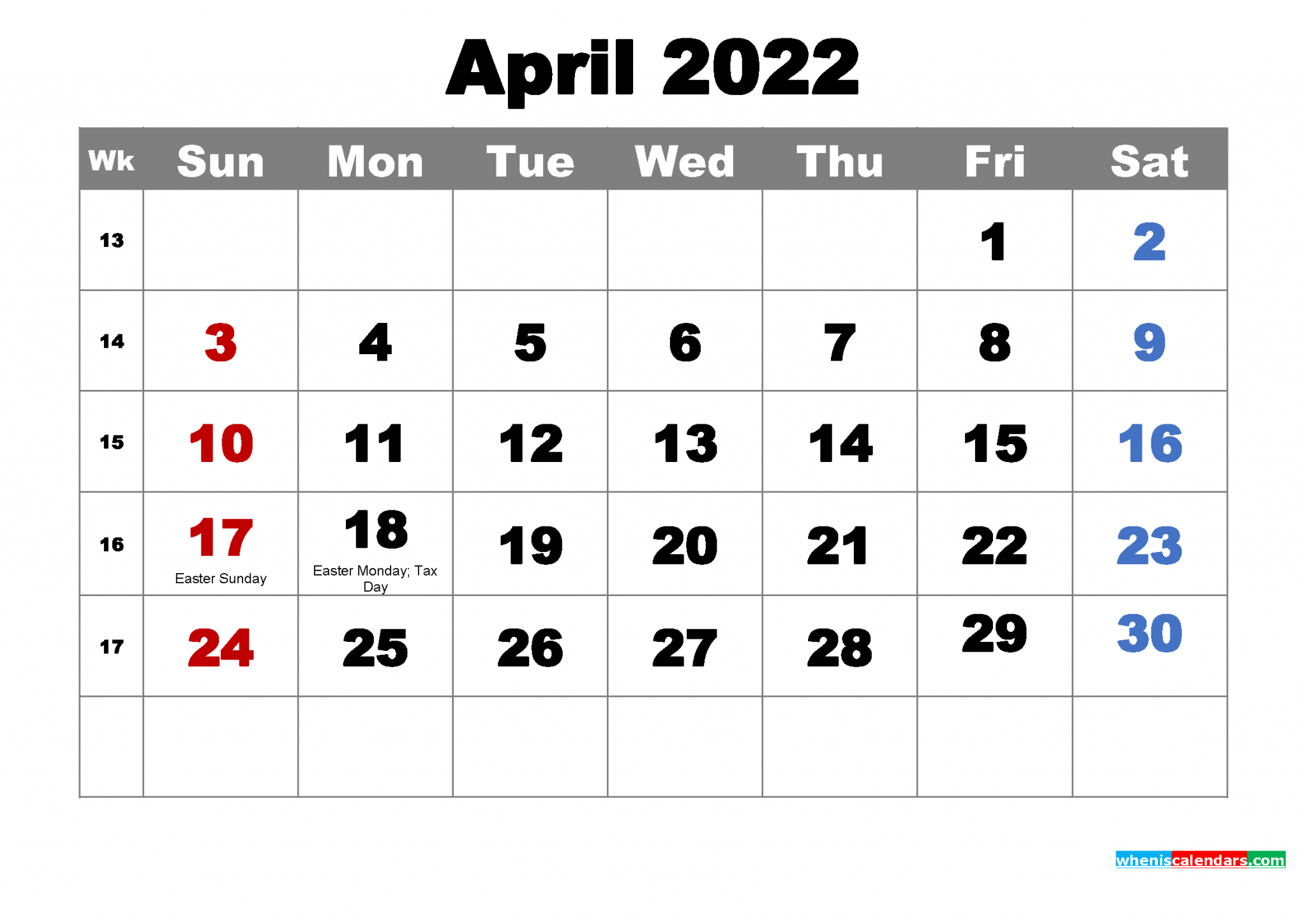 Collect April 2022 Calendar Image