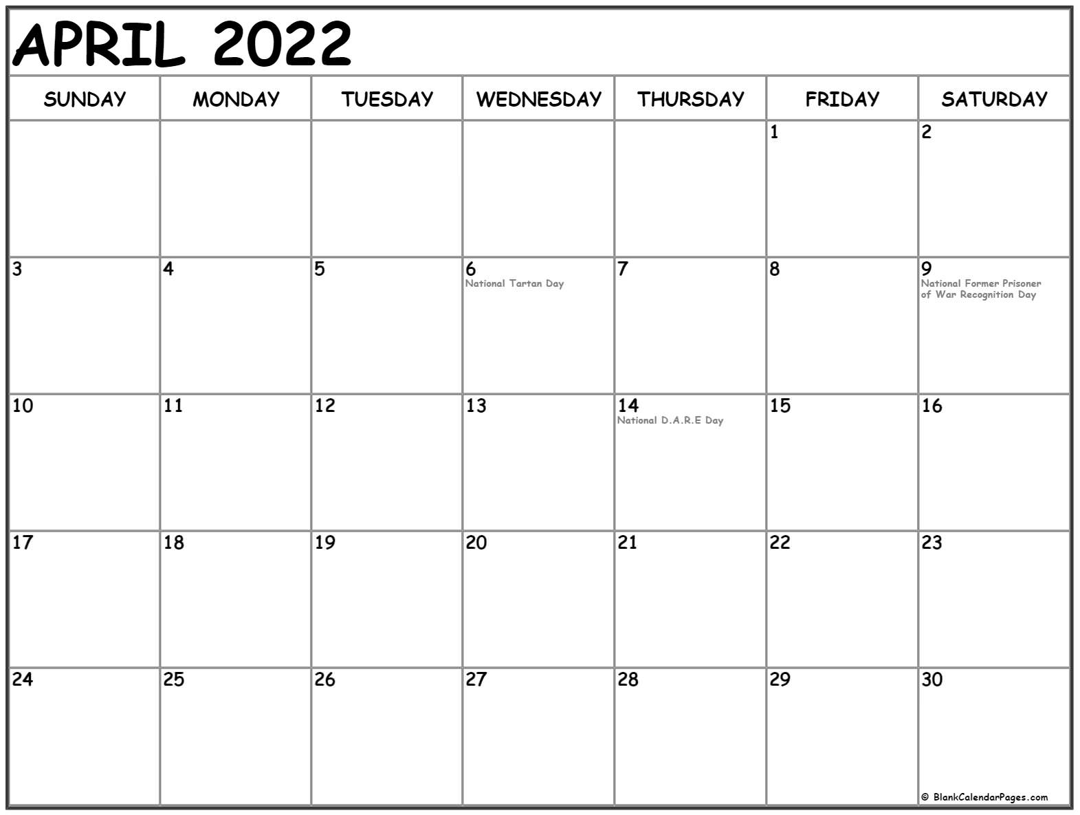 Collect April 2022 Canadian Calendar