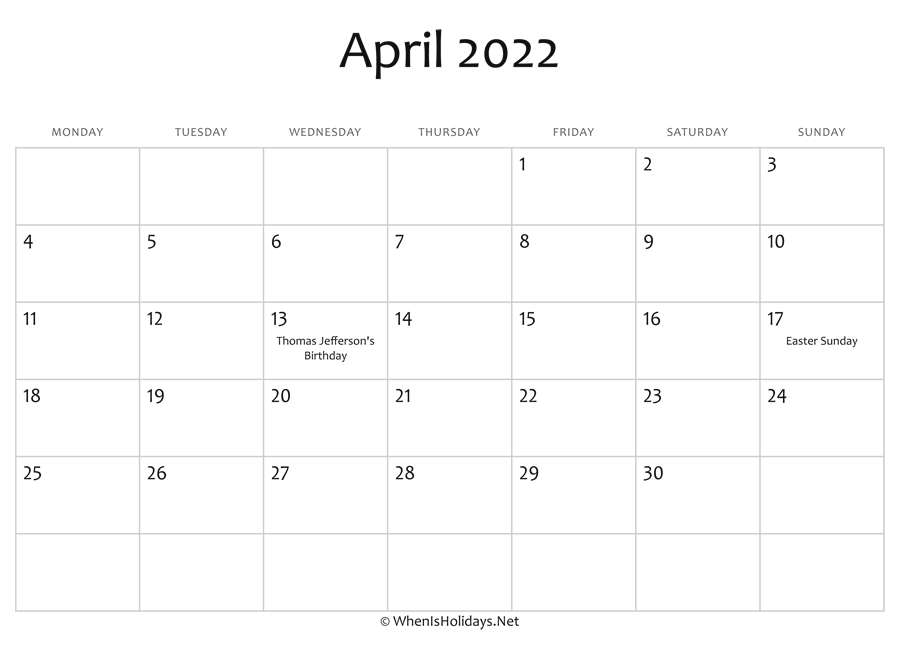 Collect April 2022 Canadian Calendar