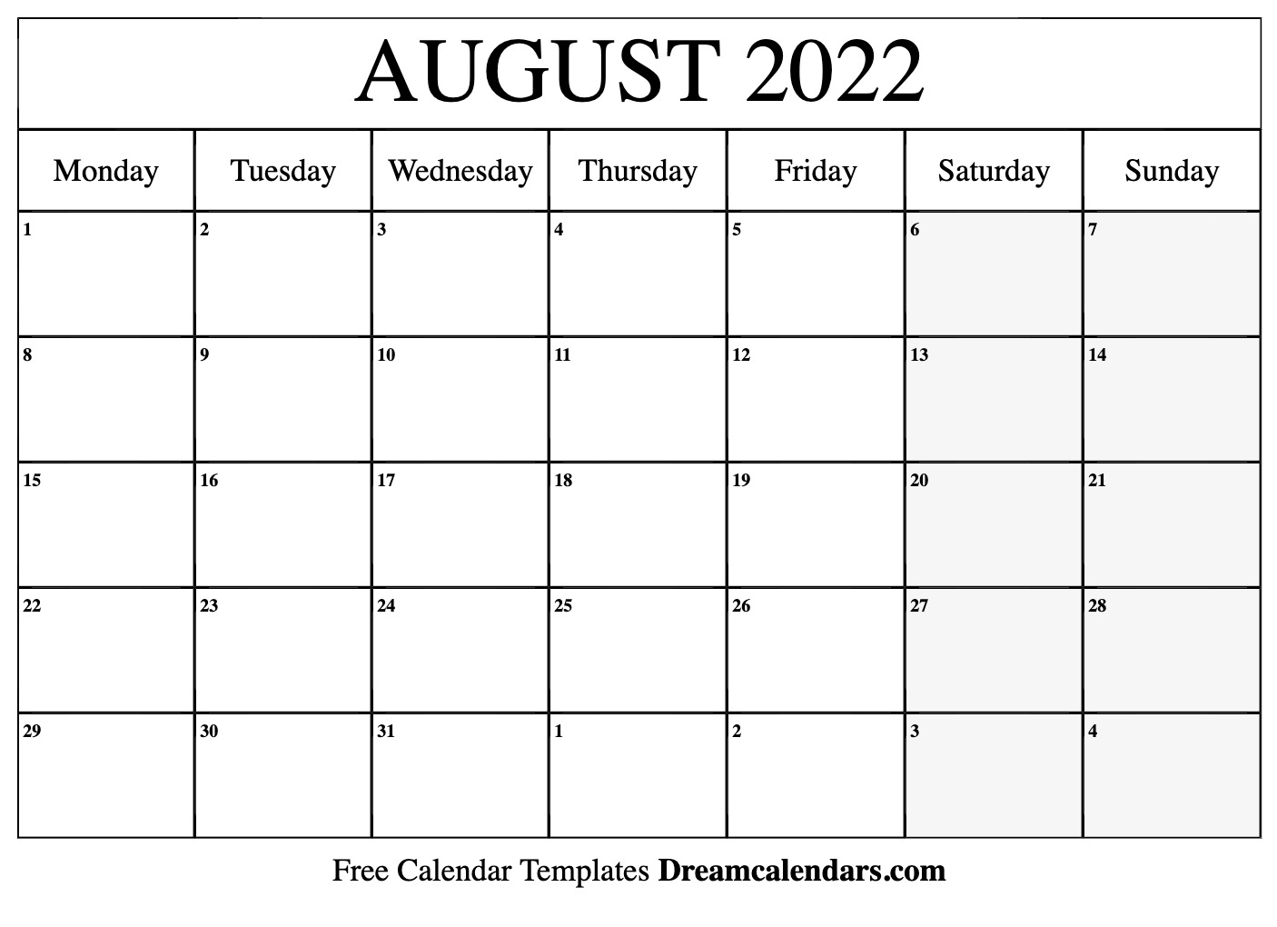Collect August 2022 Calendar With Holidays Printable