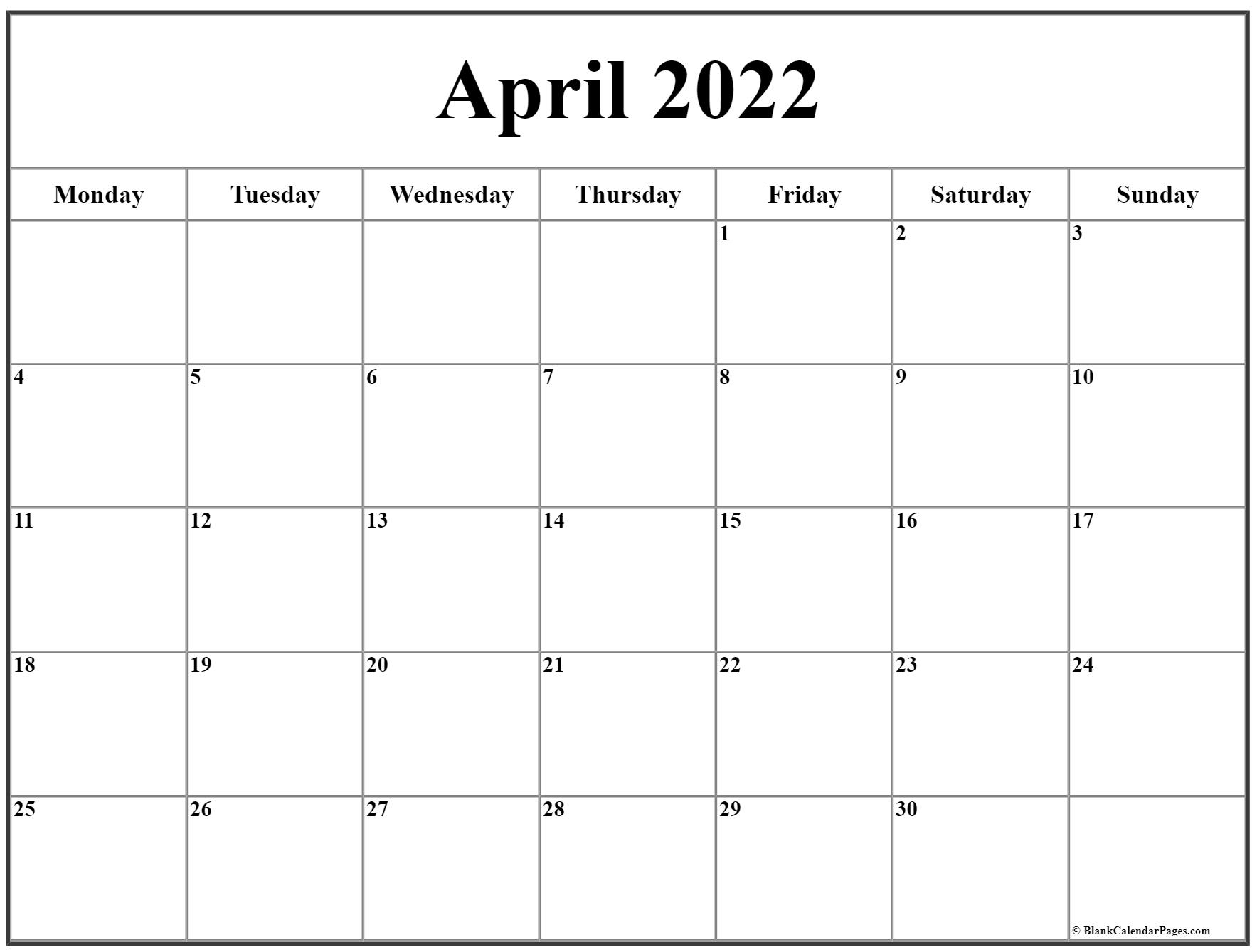Collect Blank Calendar April 2022 Printable