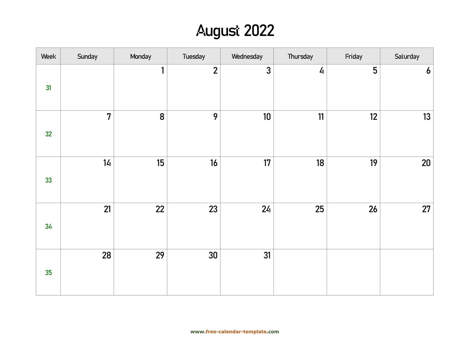 Collect Calendar 2022 August Month