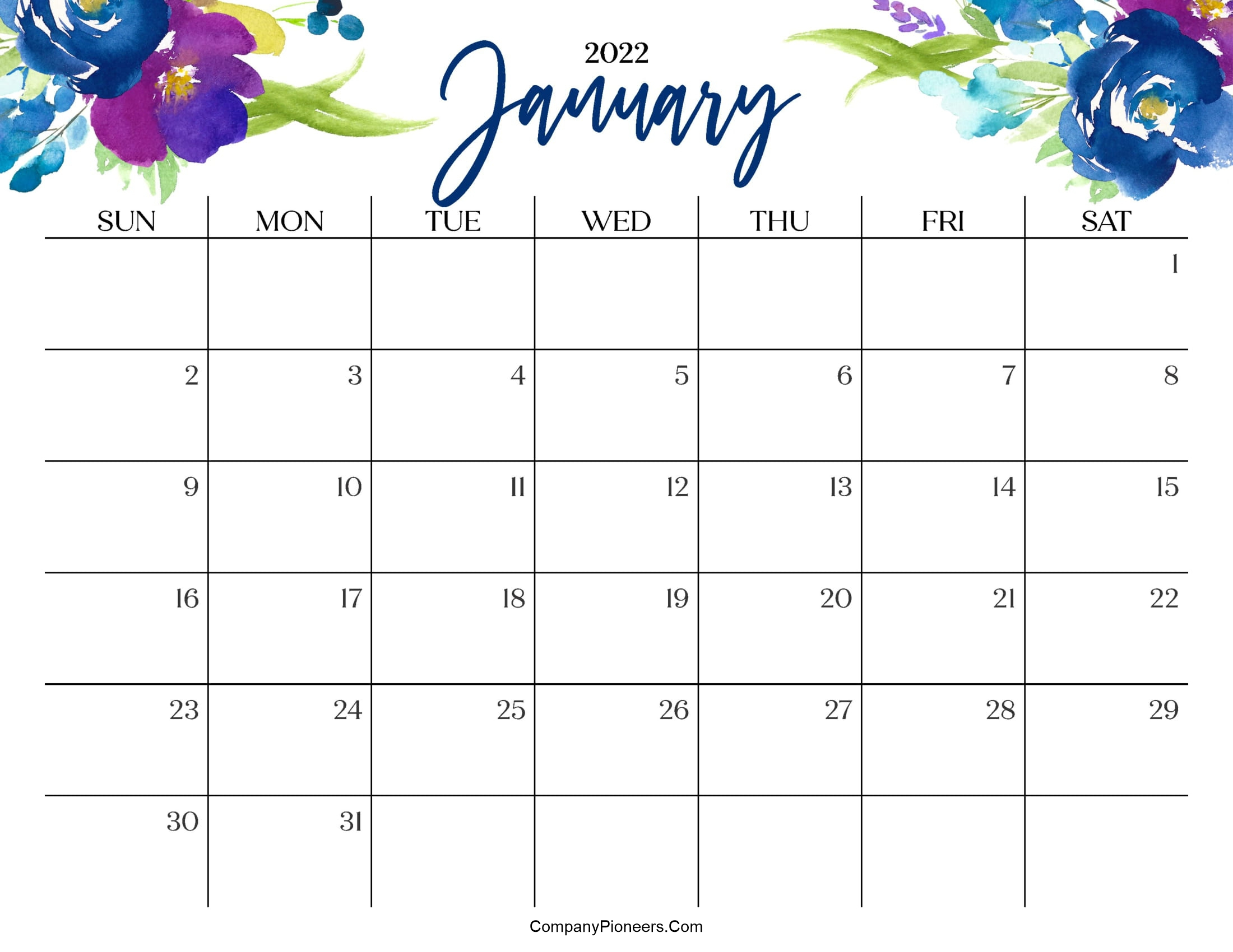 Collect Calendar 2022 January Printable