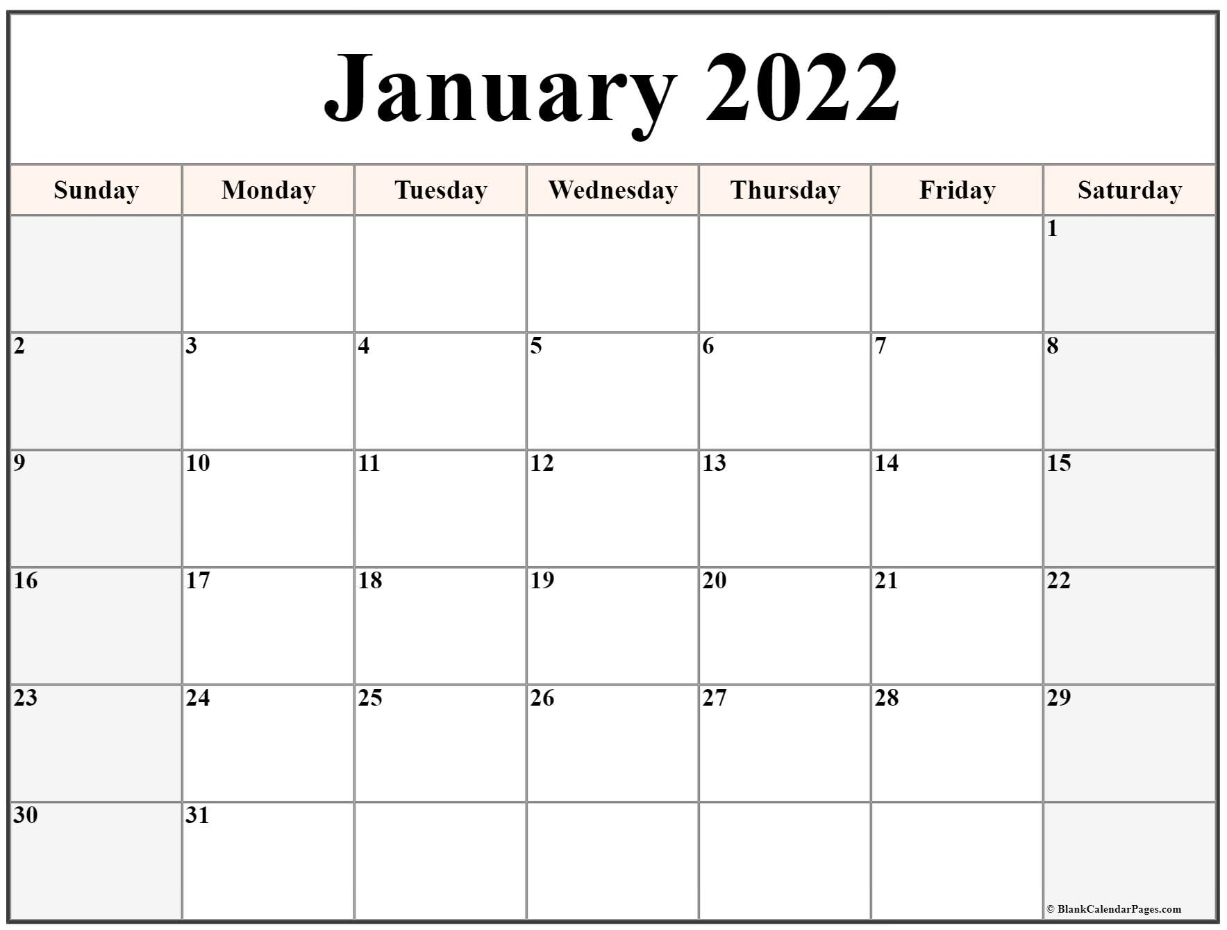 Collect Calendar 2022 January Printable Free