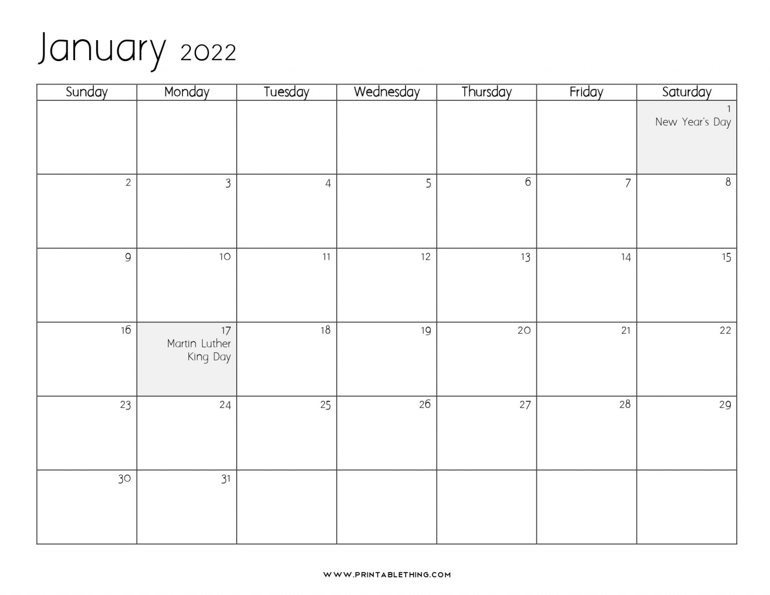 Collect Calendar 2022 January With Holidays