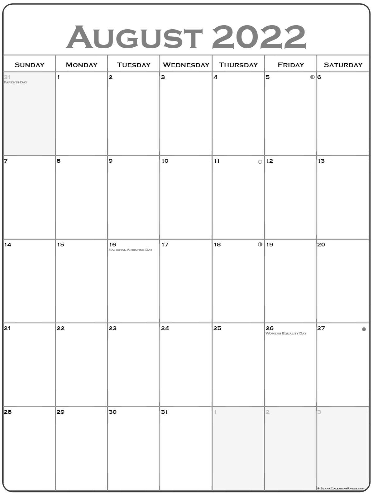 Collect Calendar 2022 Luna August