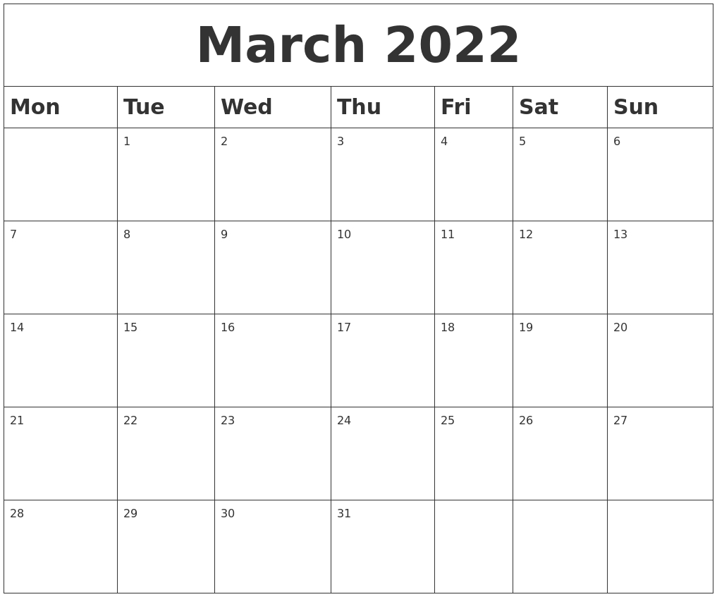 Collect Calendar 2022 March Month