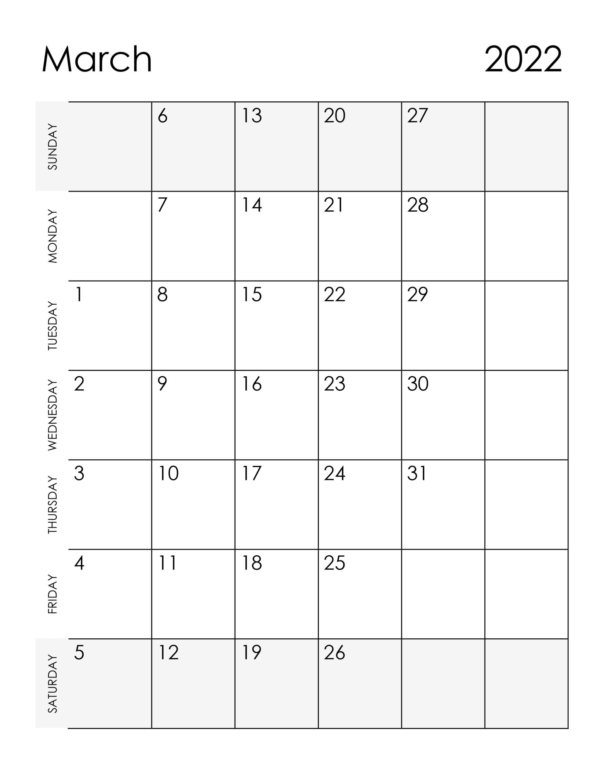 Collect Calendar 2022 March Printable