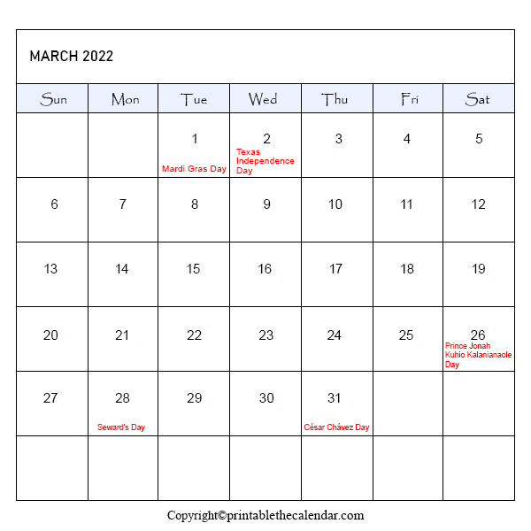 Collect Calendar 2022 March With Festivals