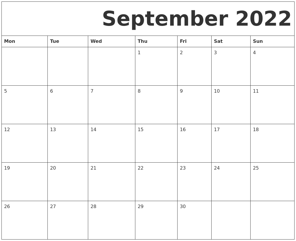 Collect Calendar 2022 September Month