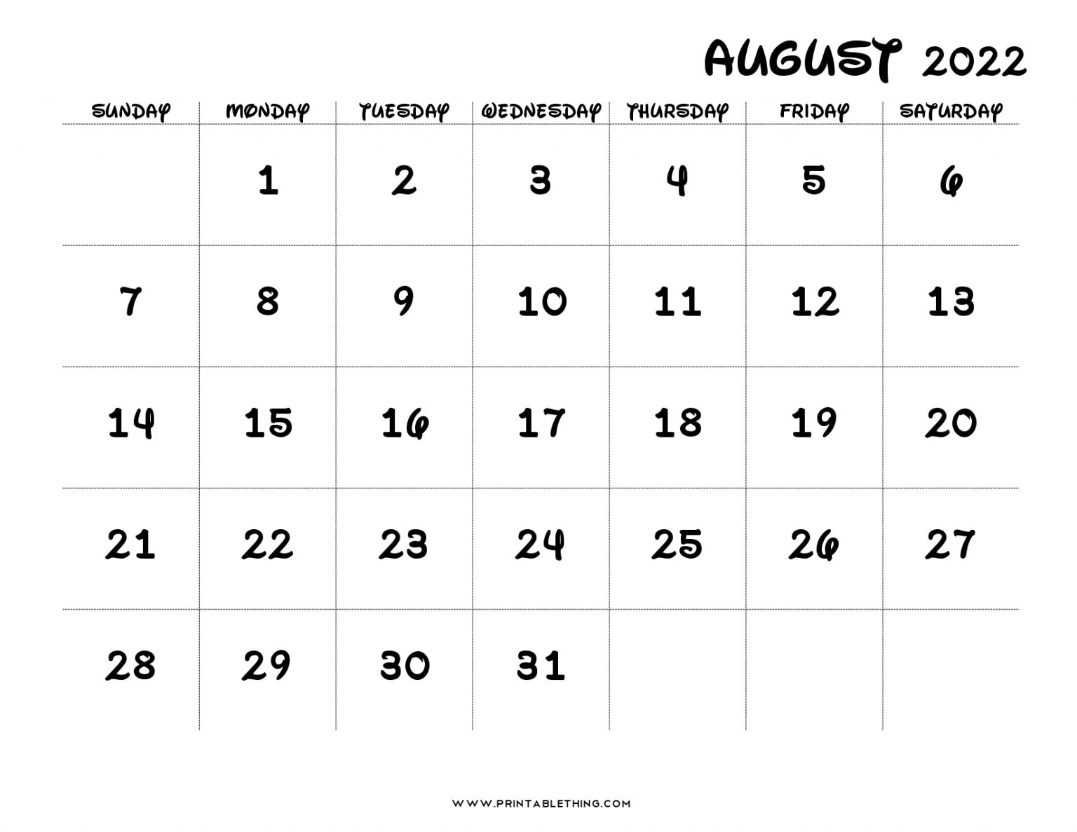 Collect Calendar August 2022 Printable