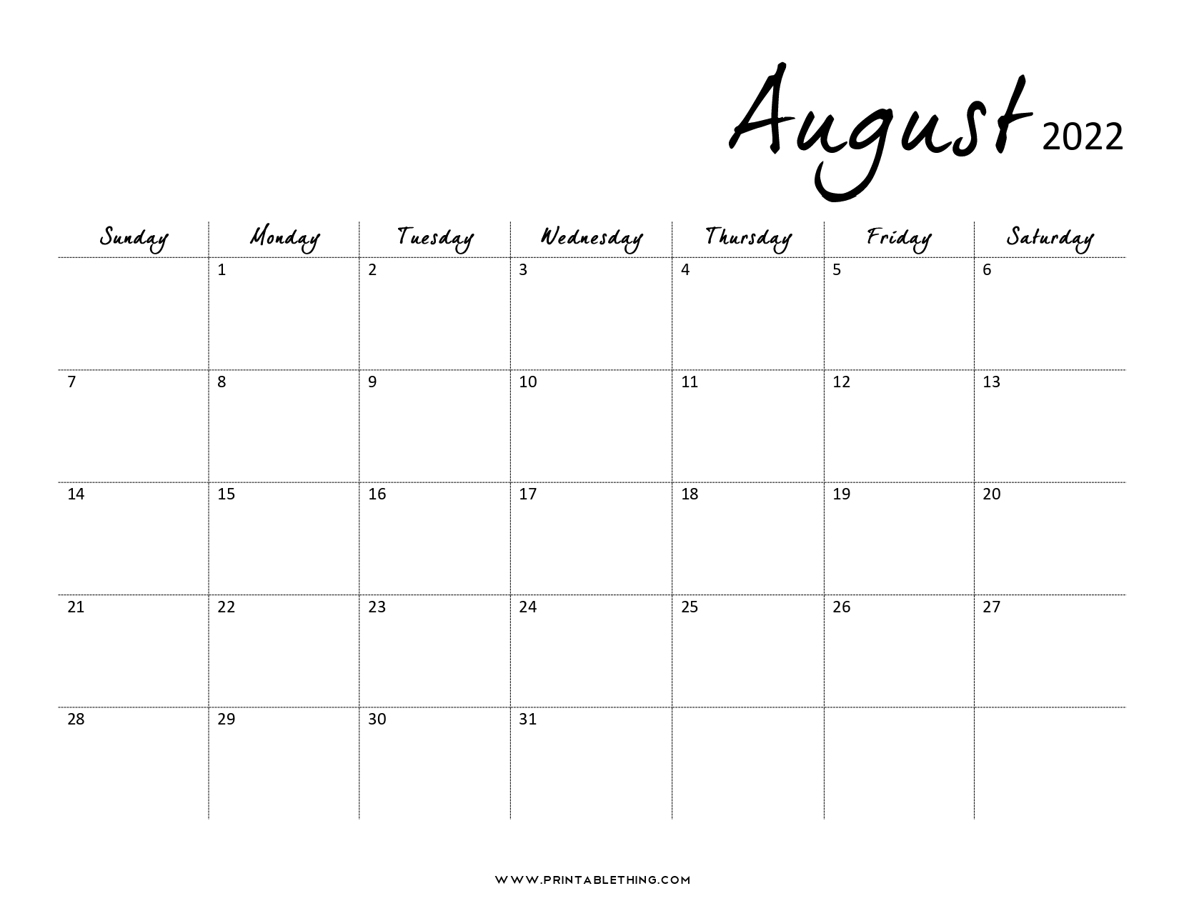 Collect Calendar August 2022 Printable