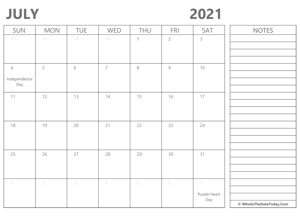 Collect Calendar Dates For July 2022