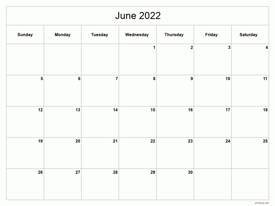 Collect Calendar Dates For June 2022