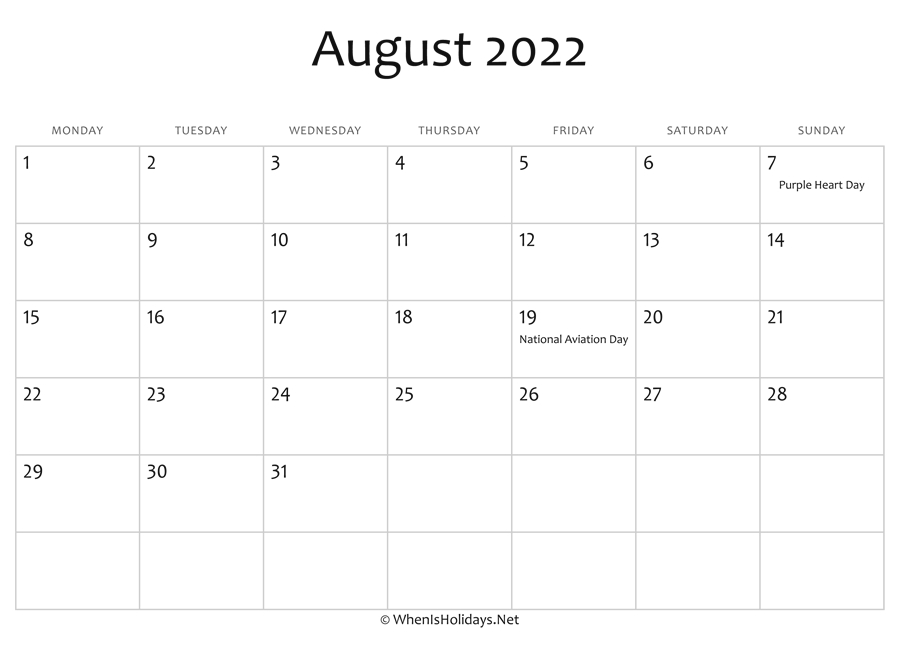 Collect Calendar For July And August 2022