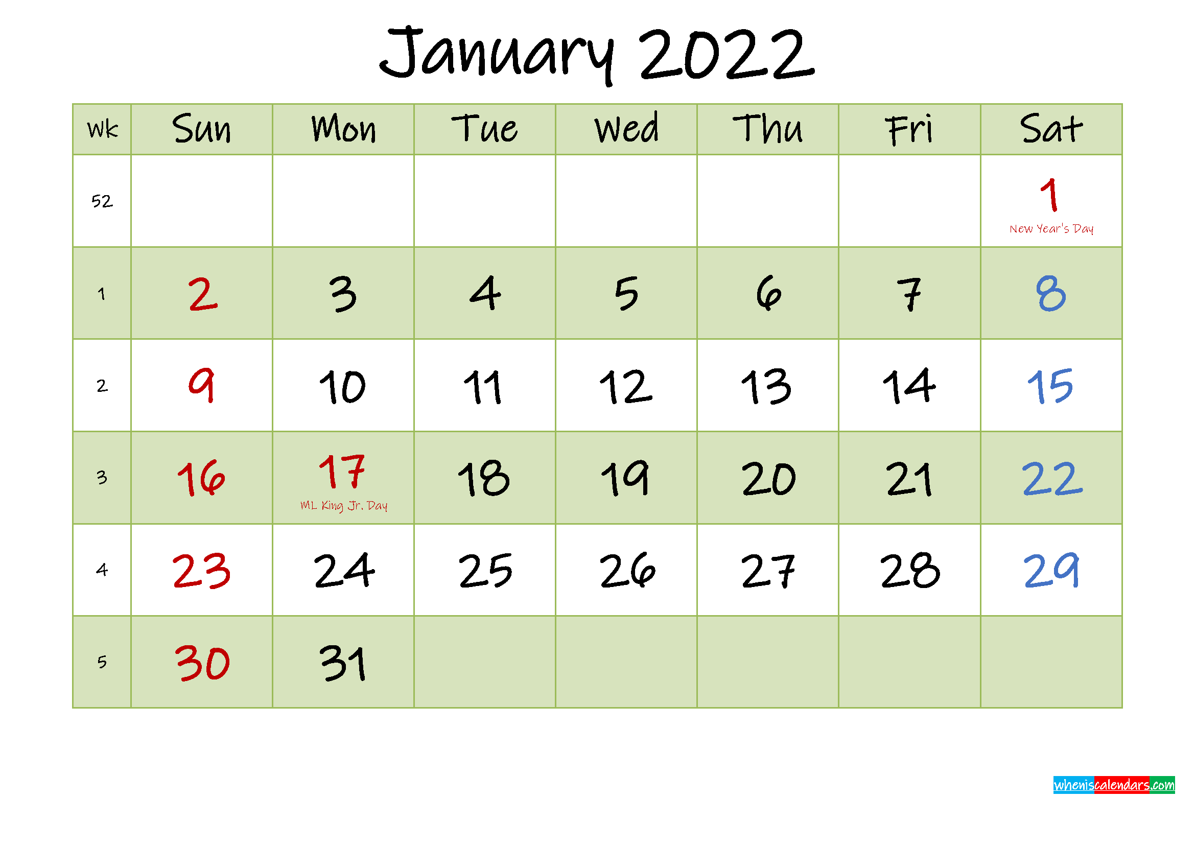 Collect Calendar January 2022 Free Printable