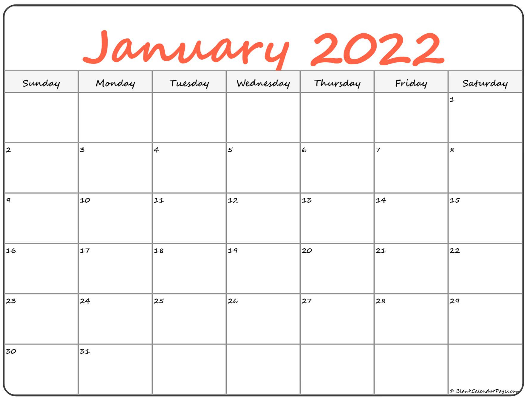 Collect Calendar January 2022 Template