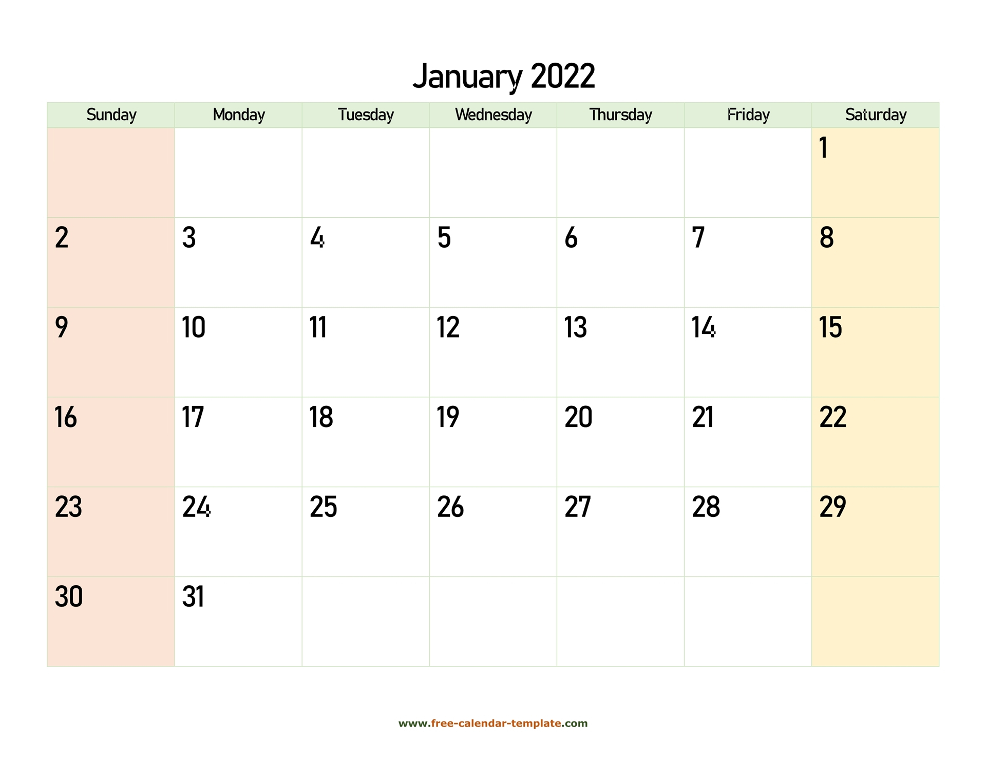 Collect Calendar January 2022 Template