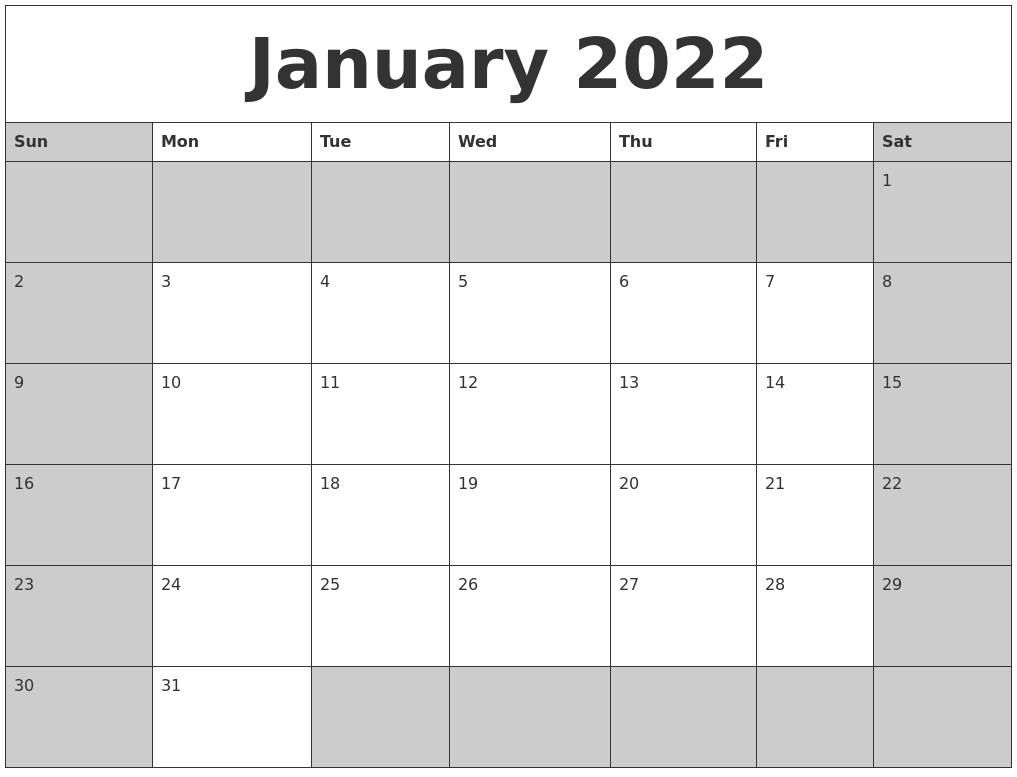 Collect Calendar January 2022 Uk